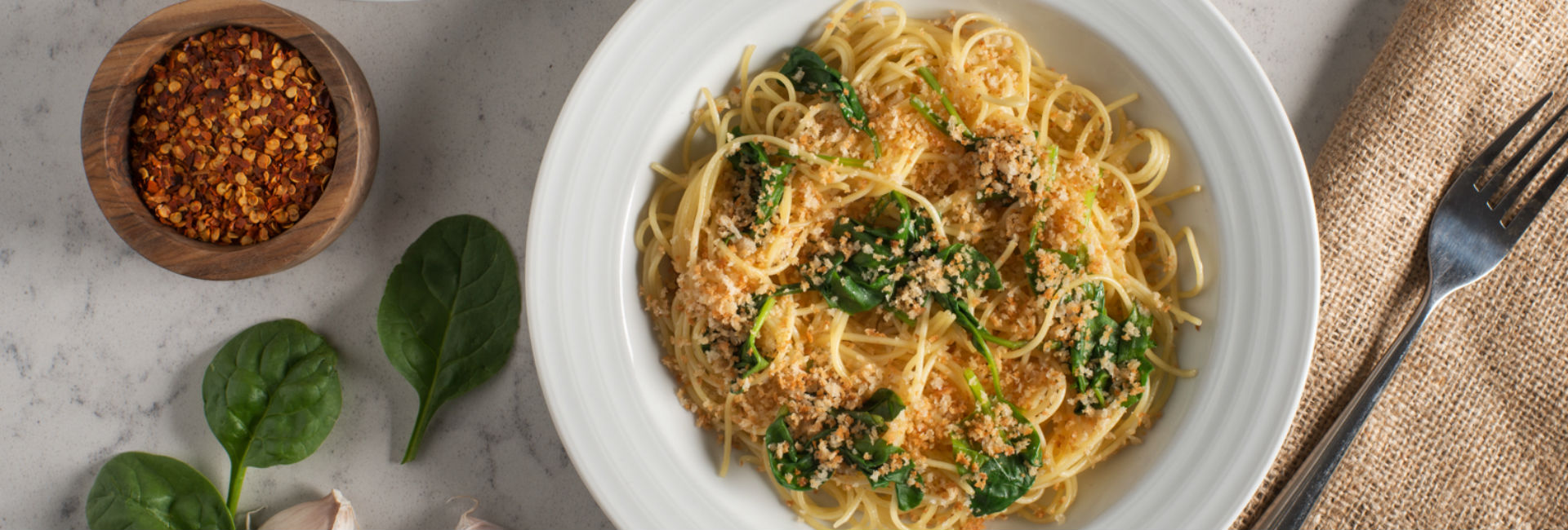 Vegetarian Spinach and Garlic Bread Crumb Pasta Dempster's